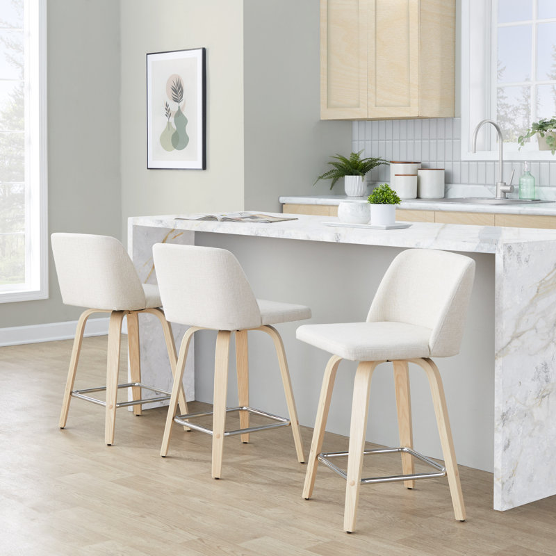 Lakyia Swivel Upholstered Counter Stool, Natural/Chrome, Cream Noise