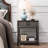 Solid Oak Wood Recessed Design Side Table with AC/USB in Smoke Gray