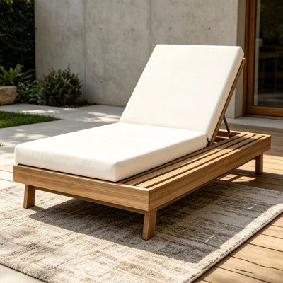 Acacia Wood Lounge Chaise With Water-Resistant Lounge Cushions