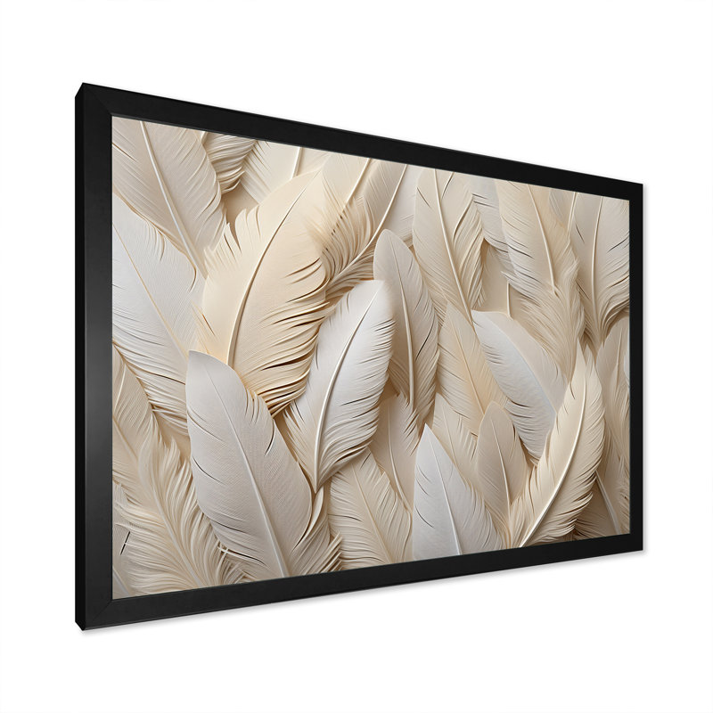 Feathery Plumes - Feathers Framed Art, Black Single Picture Framed, 12" H x 20" W x 1" D