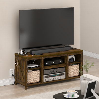 TV Stand, Entertainment Center, TV Console for TV up to 55 Inch with USB Ports & Power Outlets and Storage, for Living Room, Bedroom, Amber Pine