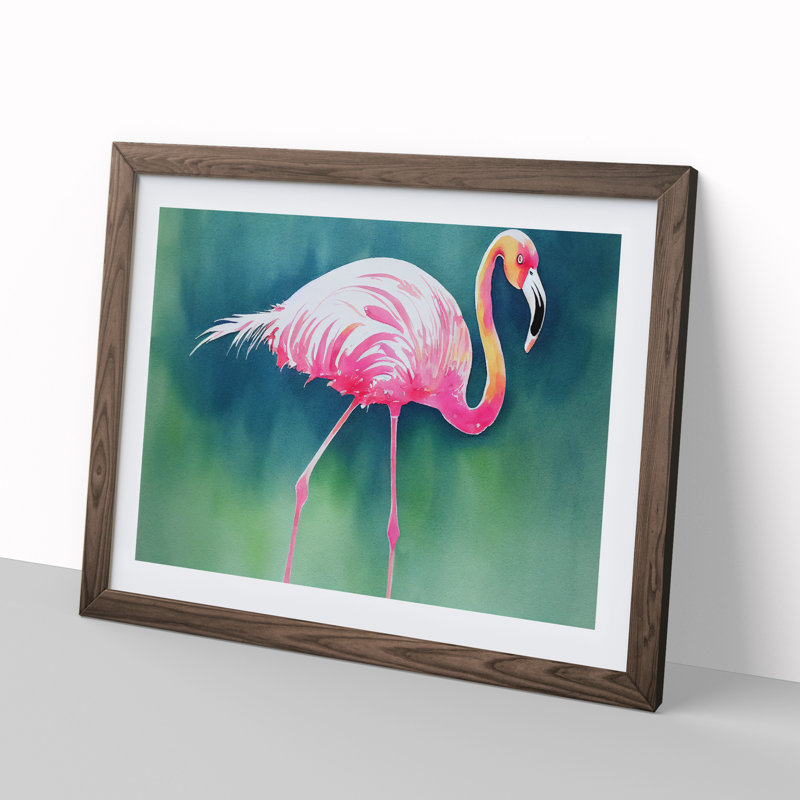 Flamingo Vol.2 - Single Picture Frame Print, 34cm H x 46cm W x 2cm D, Walnut Framed