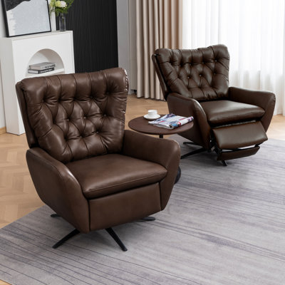 Genuine Leather Swivel Wingback Recliner