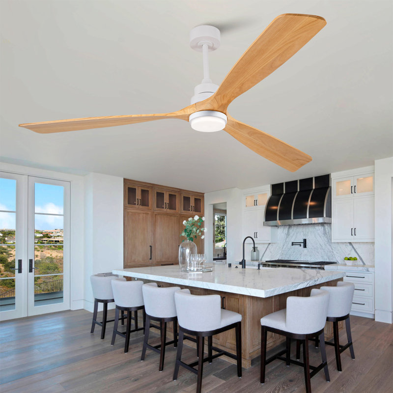 Hot Sales 72 Inch Modern Ceiling Fan With 3 Color Dimmable 3 Solide Wood Blades Remote Control Reversible DC Motor With Led Light