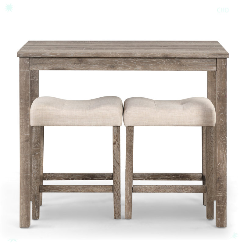Sora Wood 3-Piece Counter Height Dining Set, Taupe, White/Taupe