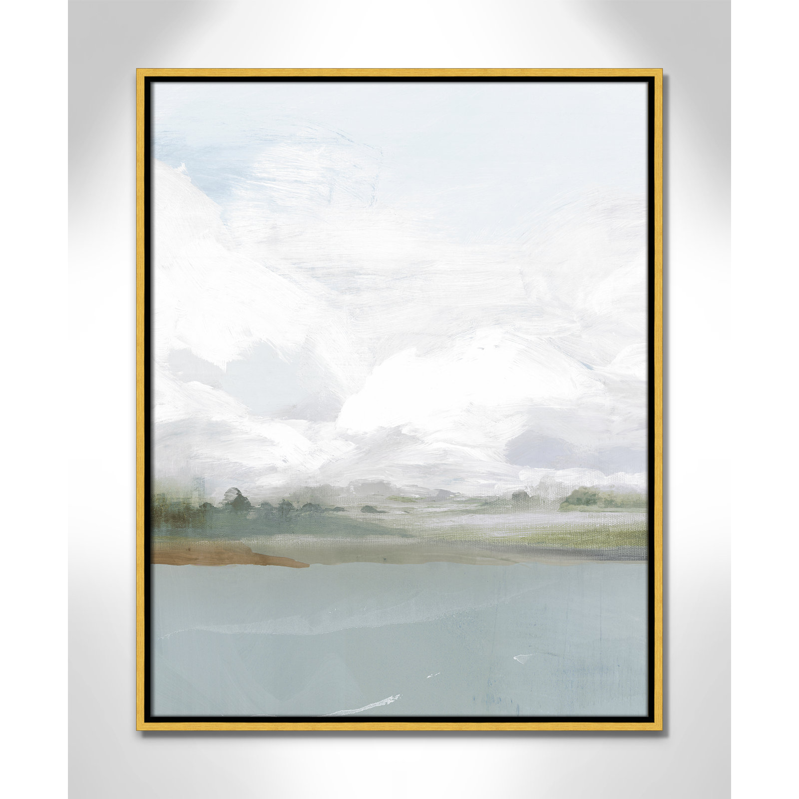 All Shore Watercolor Canvas Painting Print with Wood Floater Frame , 29.5" H x 23.5" W, Gold