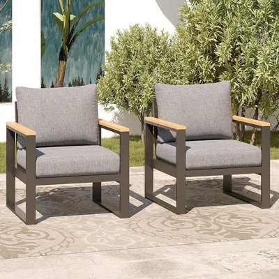  Outdoor Aluminum Armchair Set with Olefin Cushions