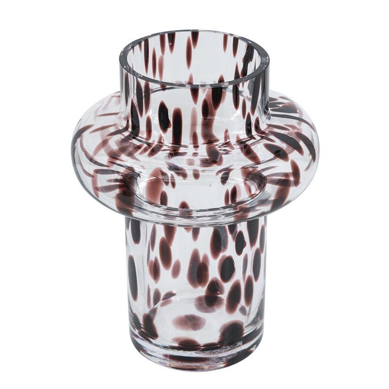 Vase en verre transparent D6x8 "avec taches artistiques ambrées