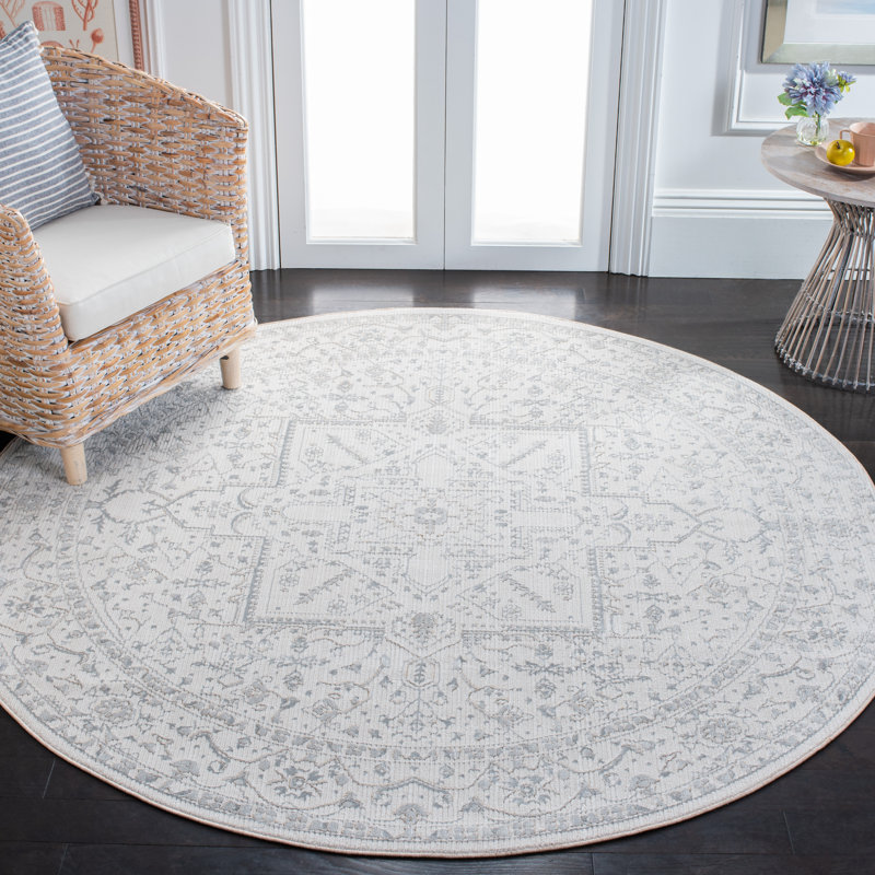 Ivory and Light Grey Hand-Knotted Wool Square Rug