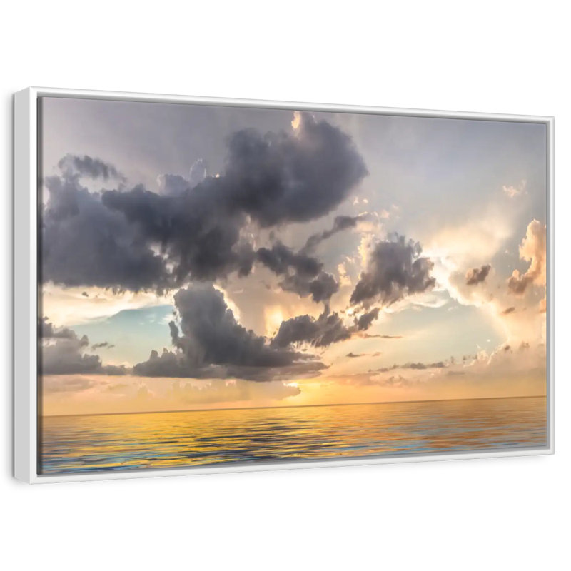 Coucher de soleil céleste, 19 po x 13 po, Cadre flottant blanc