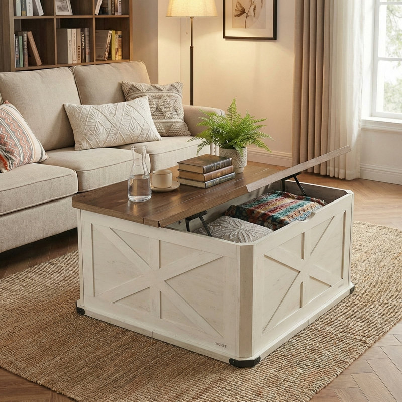 Table basse à couvercle rabattable, Blanc