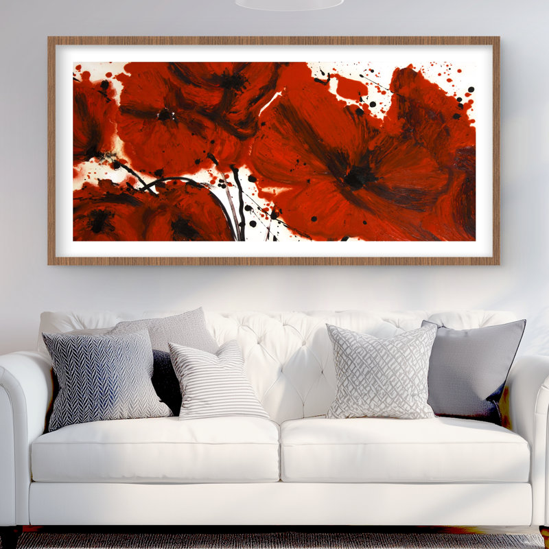 Abstract Red Flowers Field - Modern Framed Matted Print