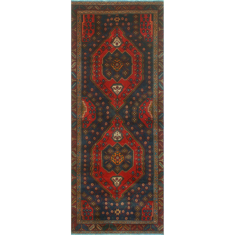 One-of-a-Kind 3'9 x 9'9 1980s Runner Wool Area Rug in Beige and Blue