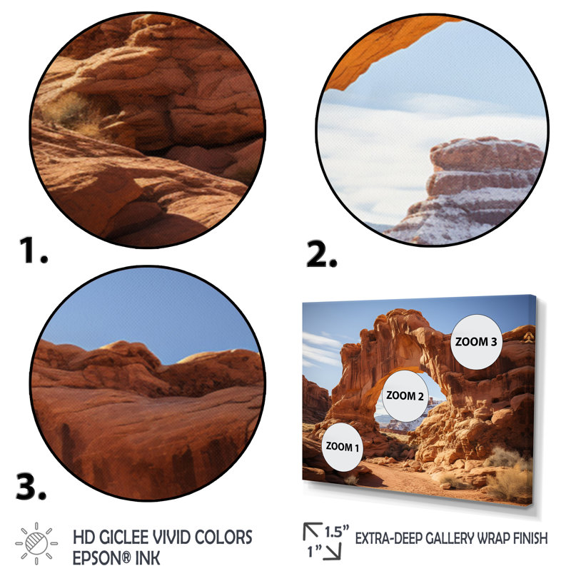 Désert arches I - art mural désert, Cadre flottant doré, H 34 po x l 44 po x P 1,5 po