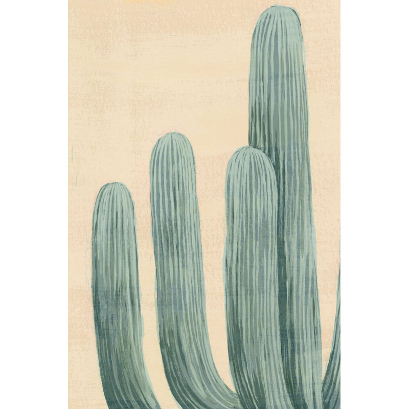 Dusty Cacti I - Painting, 76cm H x 51cm W, Black Floater Framed