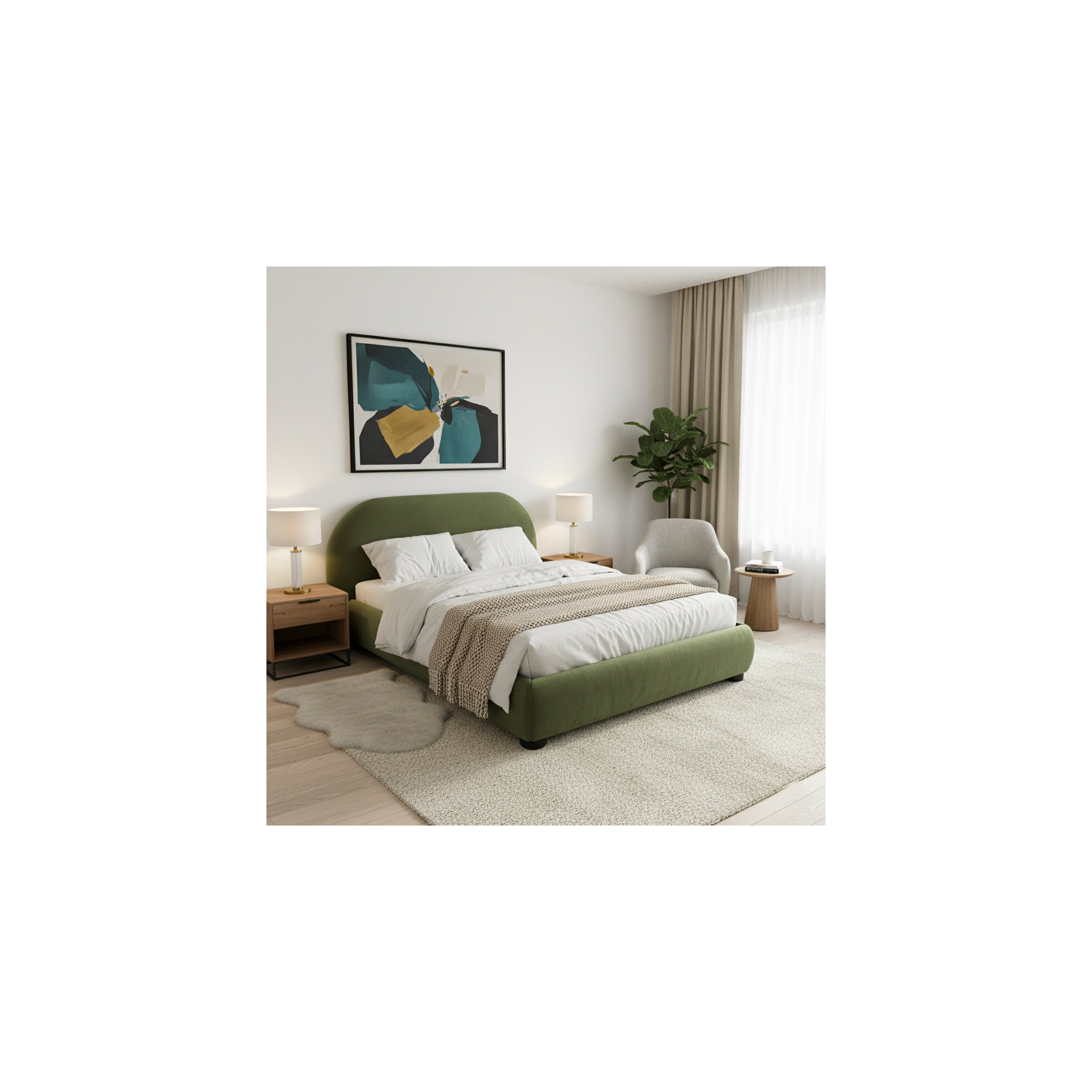 Tesso Upholstered Bed , Olive Green, Queen