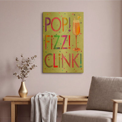  'Pop Fizz Clink' By Michal Loren Art Gold Metal Wall Art, 16" x 24"