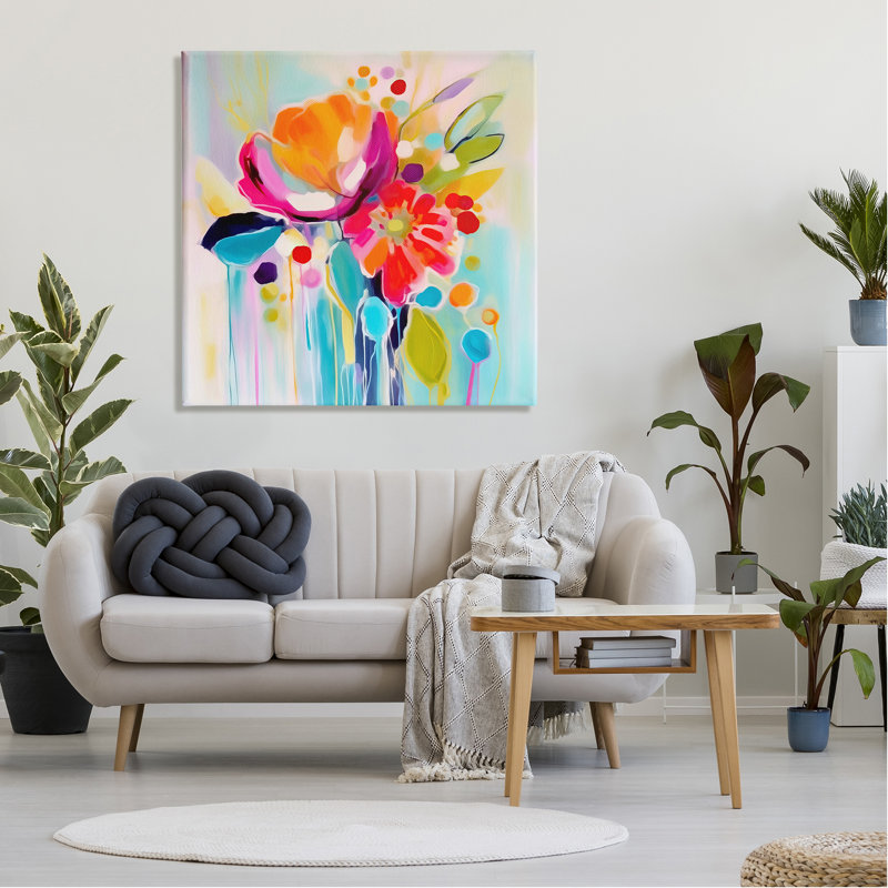 «Paint Drip Florals On Canvas» par Andrea Haase, reproduction, H 36 po x l 36 po x P 1,5 po