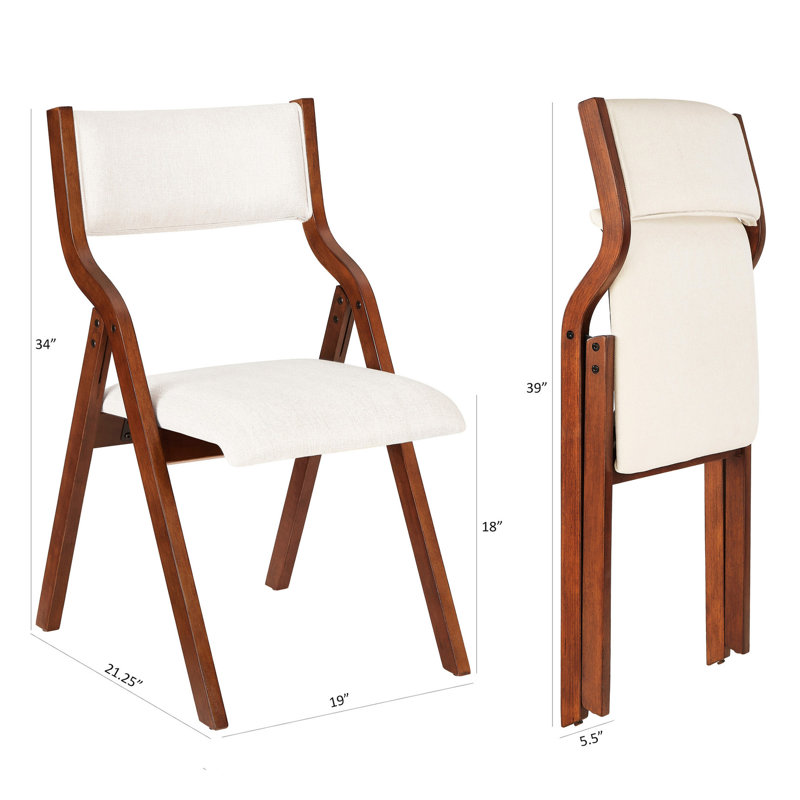 2 chaises de salle à manger pliables blanc cerise et crème. Peu encombrant, facile à transporter. Pas d'assemblage. Support de dos ergonomique. Pour la chambre, le bistro et le visiteur. Conception légère. Capacité de 250 lb. 19 po x 21,25 po x 34 po