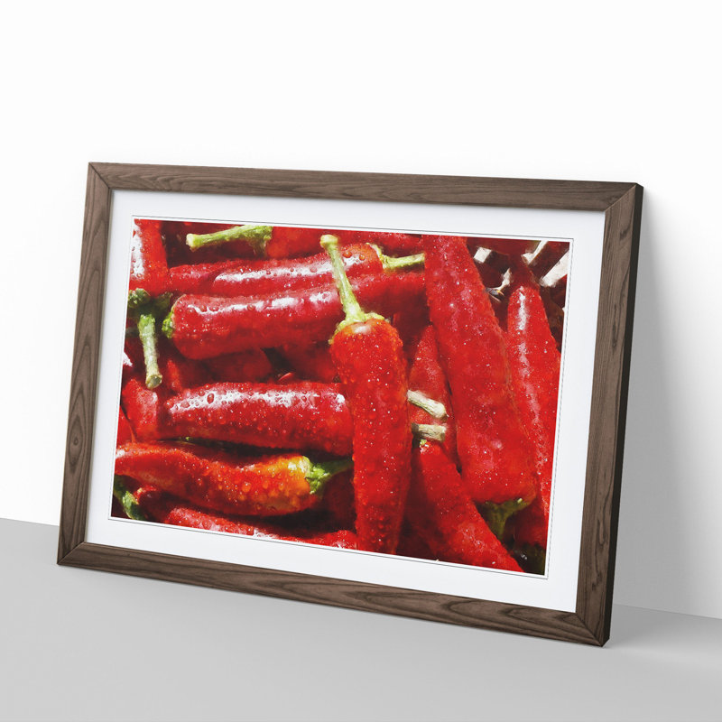 Red Chilli Peppers - Framed Print, 27cm H x 36cm W x 2cm D, Walnut Framed