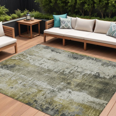 Tapis d'extérieur lavable abstrait étain et ivoire 10 pi x 14 pi