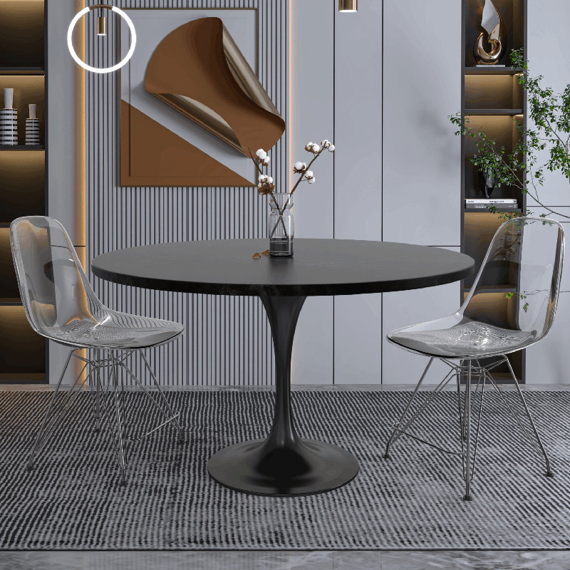 Heatherton 48" Round Dining Table with MDF Top Kitchen Table and Black Stainless Steel Pedestal Base Seats 2-6 Person, Black