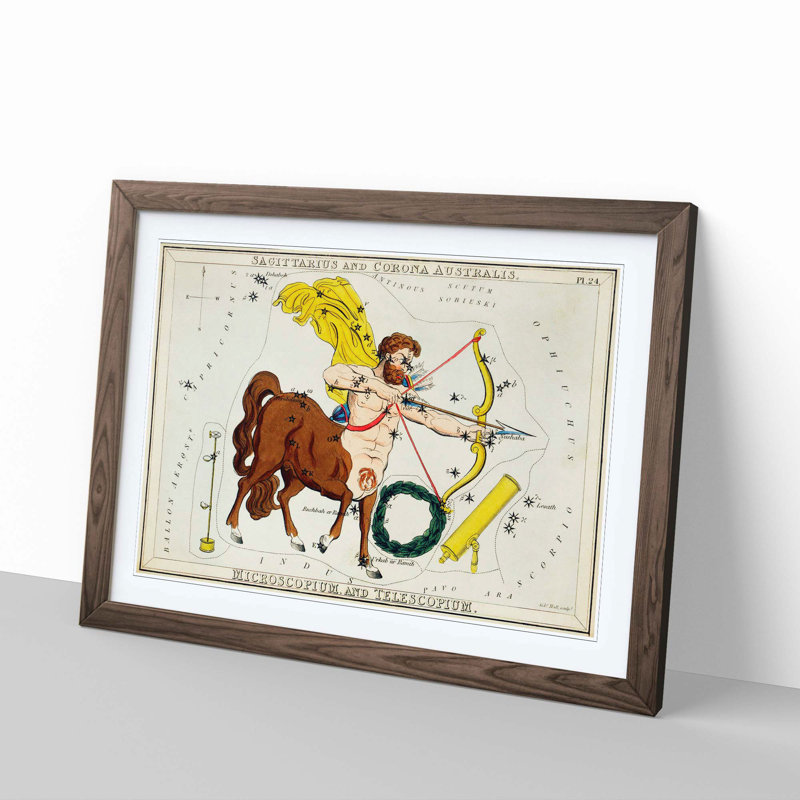Astronomical Zodiac Chart Of The Sagittarius - Single Picture Frame Painting, Walnut, 24cm H x 33cm W x 2cm D