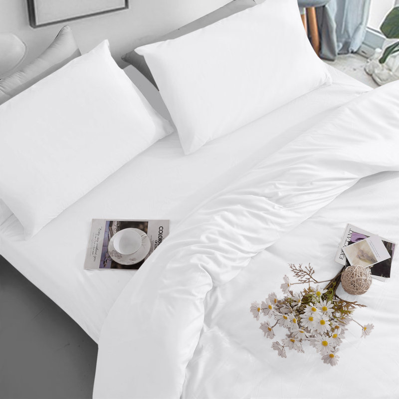 Dyed Duvet Complete Set With Matchnig Fitted Sheet and Pillow cover, White, Double Duvet Cover + 3 Additional Pieces