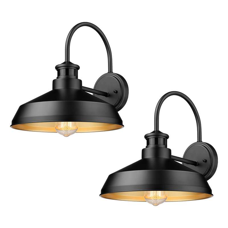 Infrared Motion Sensor Farmhouse Barn Light – Outdoor Wall Sconce, Exterior Wall Fixture, Black, 2-Pack, Matte Black