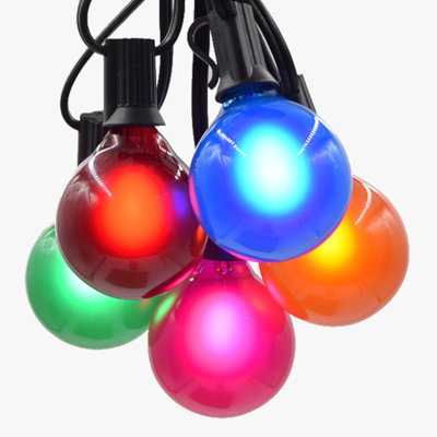 100 Foot Outdoor Globe Patio String Lights - Set Of 100 G50 Led Assorted Color Two Inch Bulbs And Black Cord