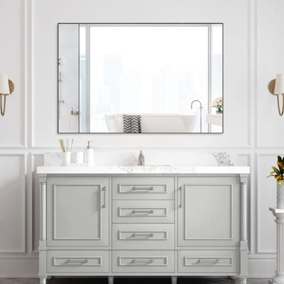 Miroir décoratif de 48 po x 32 po avec cadre noir - caractéristique fonctionnelle pour différentes pièces comme la salle de bain, la chambre à coucher, le salon et le vestibule