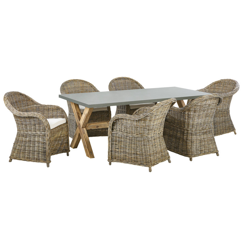 Newlyn 4 - Person Wicker Patio Dining Set with Rectangular Table , Cushions Included, 6