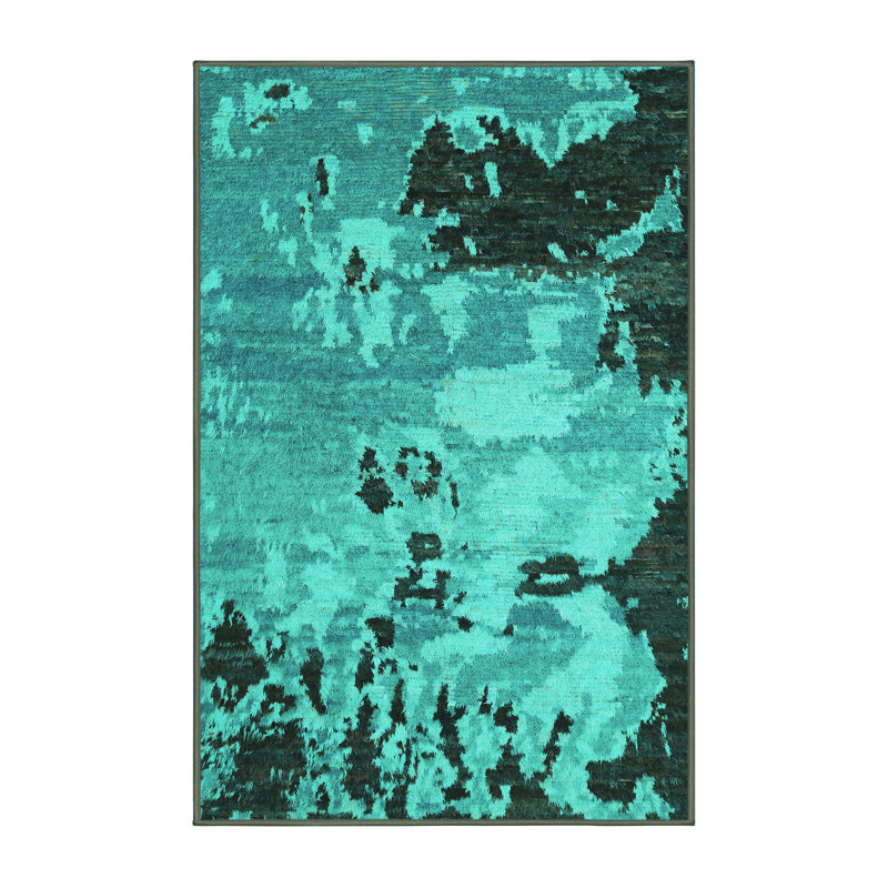 Tapis abstrait bleu tissé à la machine, Rectangle 2 pi x 3 pi