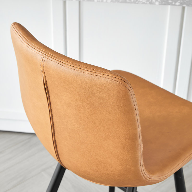 Ensemble de 2 tabourets de bar modernes en similicuir avec dossier et repose-pieds ergonomiques, Orange