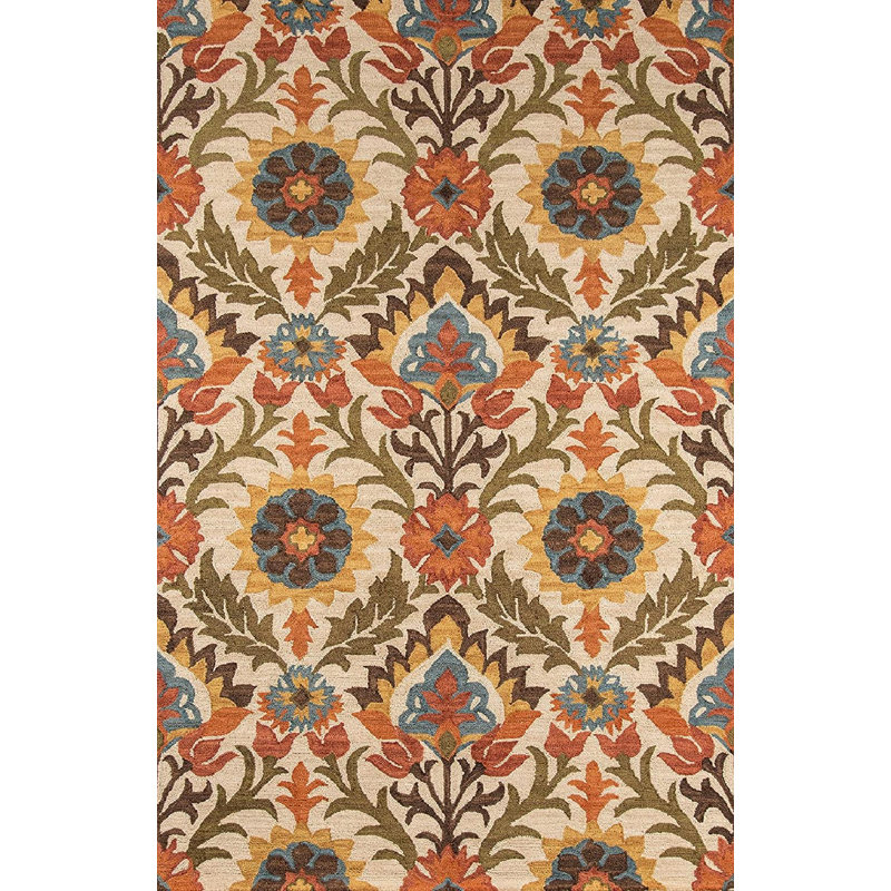 Tapis floral doré touffeté à la main, Rectangle 5 pi x 8 pi