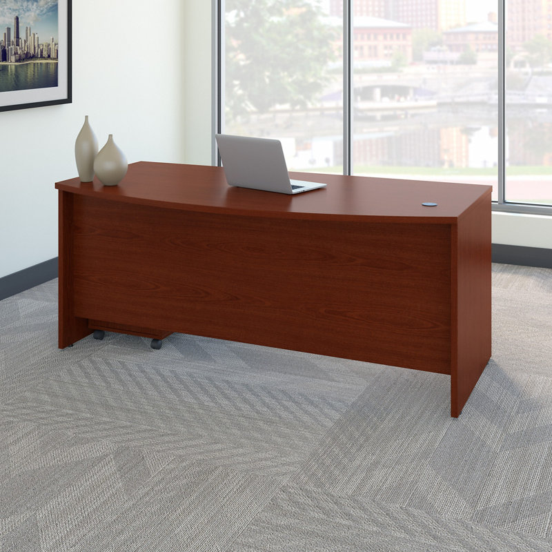 Series C 72W x 36D Bow Front Desk with Mobile File Cabinet, Mahogany/Mahogany