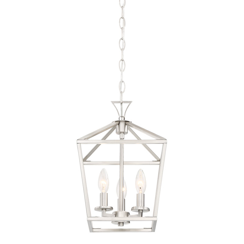 Hastings 3-Light Lantern Geometric Chandelier in Satin Nickel, Satin Nickel
