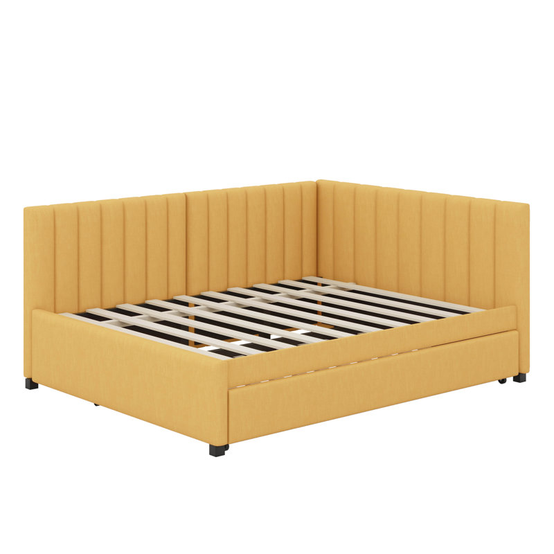 Full Size Upholstered Daybed With Trundle, Yellow