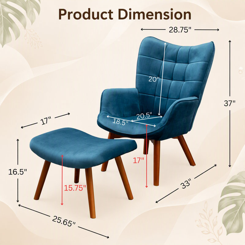 Fauteuil d'appoint capitonné en velours soyeux exquis avec repose-pieds assorti, un mélange parfait de luxe et de confort pour n'importe quelle pièce