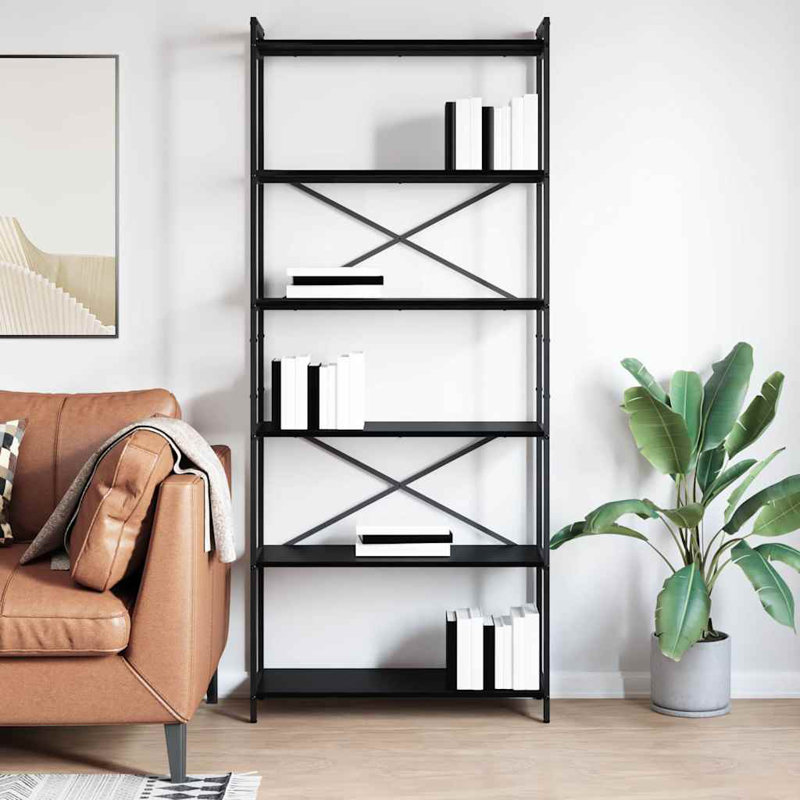 Steel Bookcase, Black, (5 Shelves) 188cm H x 80cm W x 30cm D