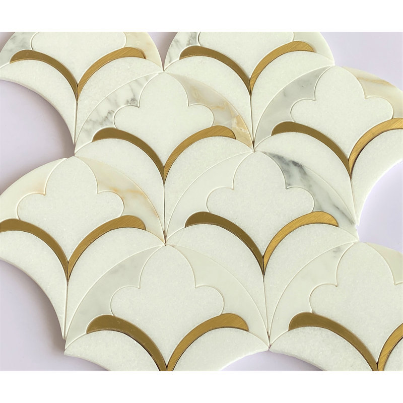 Water Jet 14" x 13" Marble Mosaic Tile