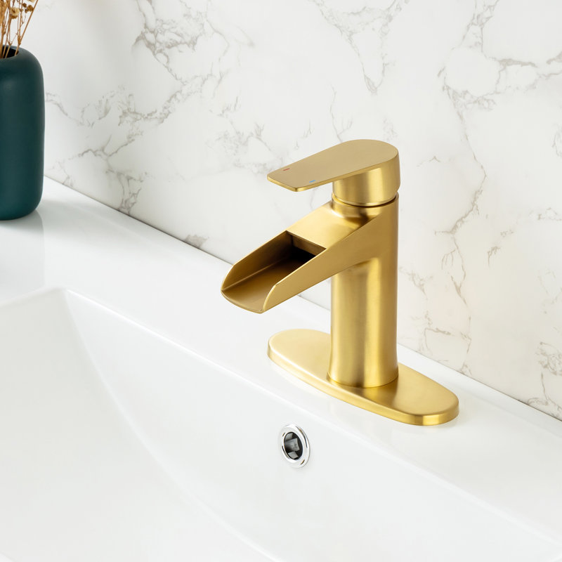 Single Hole Bathroom Faucet with Drain Assembly, Brushed Gold