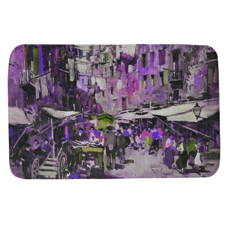 Tapis pour salle de bain Market in Naples, l 17 po x L 24 po, Mauve / Rose / Gris