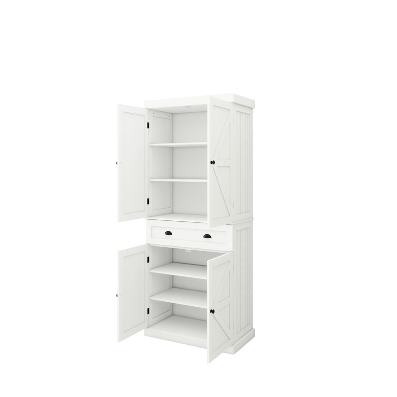 Garde-manger blanc de 71 po avec 4 portes, un tiroir et 2 tablettes réglables. Améliore les options de rangement dans la salle à manger, le salon, l'armoire à linge pour la cuisine. Pour la lessive. Look chic, espace abondant,