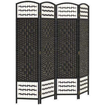 4 Panel Room Divider, Folding Privacy Screen, 5.6' Room Separator, Wave Fibre Freestanding Partition Wall Divider, Black