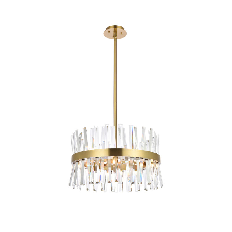 Luminaire suspendu rond en cristal Athol 12 pouces noir, 20" W, Or satiné, 10 lumières