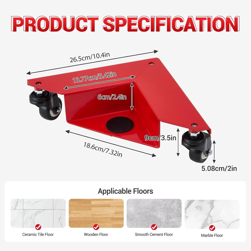 Set Of 4 Desk Cabinet Corner Mover Dolly With 3 Wheels,1380lbs Capacity 