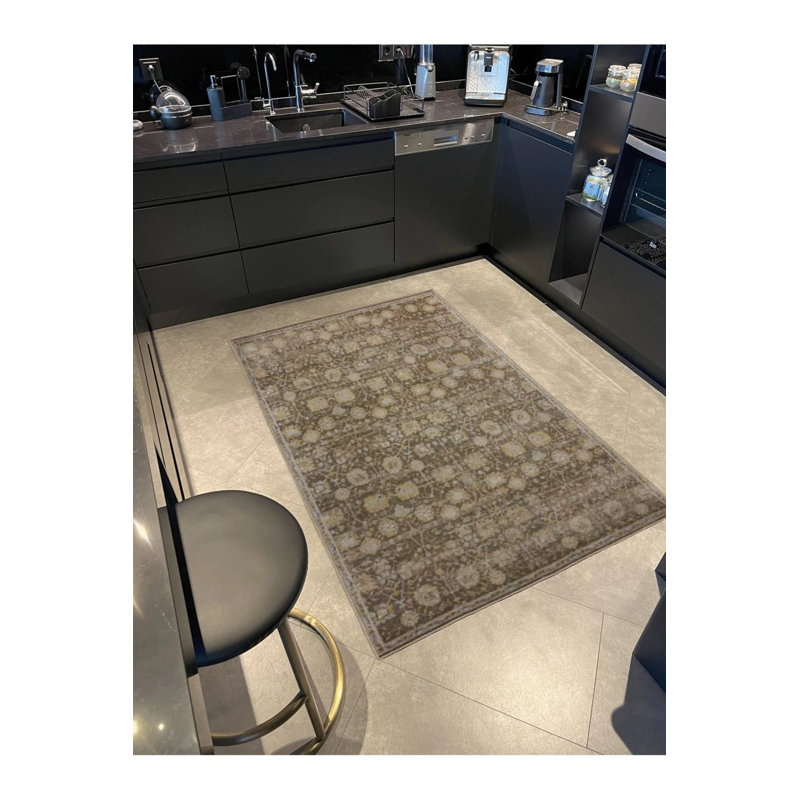 Floral Traditional Woven  Washable Rug, Rectangle 5'2" x 7'7"