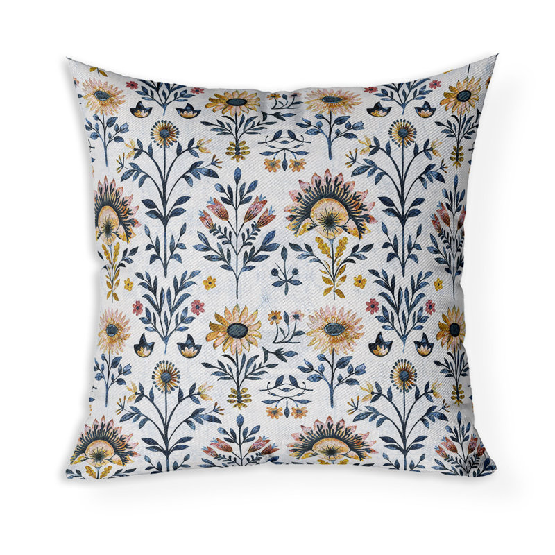 Coussin décoratif intérieur / extérieur Rustic Sunflower Harmony, 16"H x 16"W, Bleu/jaune