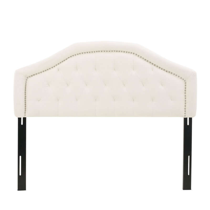 Tufted Upholstered Queen Headboard With Nailhead Trim, Solid Wood Frame & Adjustable Height For Bedroom, Ivory